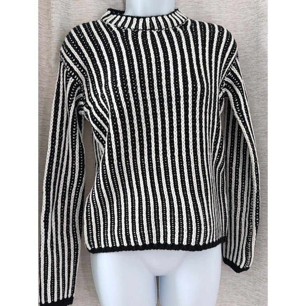 Endless Rose Womens Black White Vertical Stripe Ribbed Knit Crewneck Sweater NWT